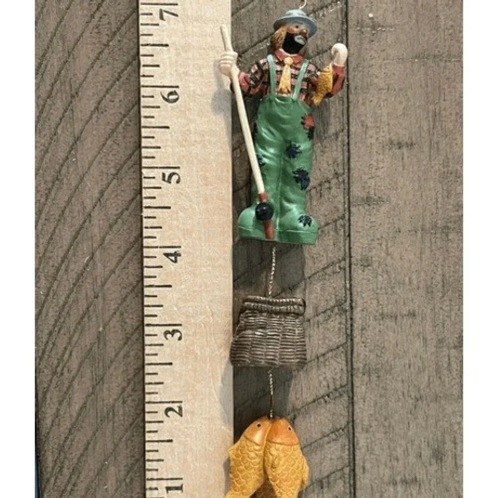 Vintage Style Fisherman Clown Hanging Ornament Mobile with Creel and‎ Fish